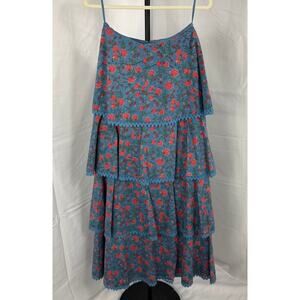 NWOT EDDY Tiered Long Skirt in Blue and Pink Floral Organic Cotton Lined Size M
